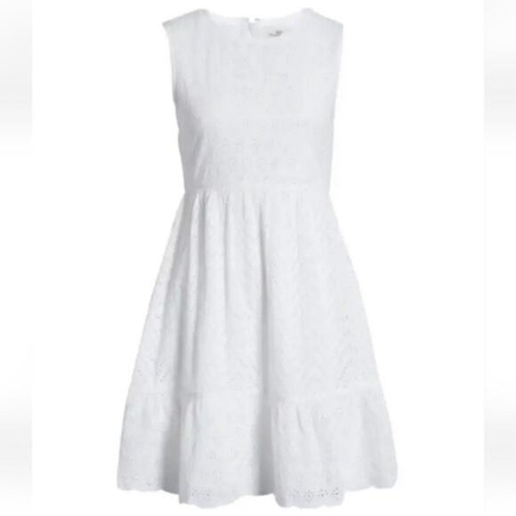 Vineyard Vines White Eyelet Ruffle Bottom Fit Flare Sleeveless Allamanda Dress 6 - Picture 1 of 12